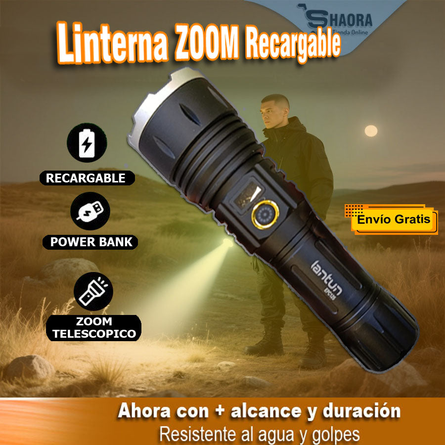 Linterna Recargable Zoom Lantun - Potencia Extrema para Aventuras y Emergencias