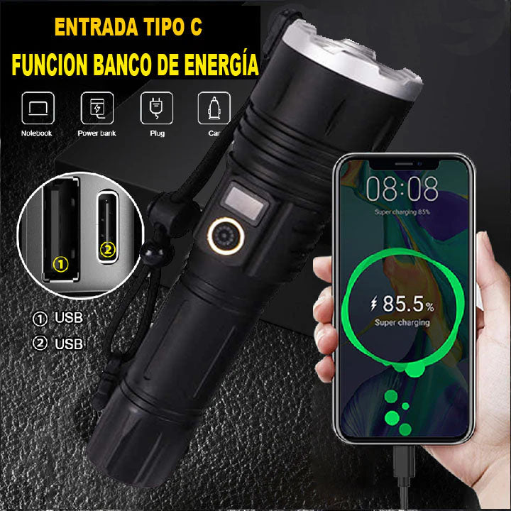 Linterna Recargable Zoom Lantun - Potencia Extrema para Aventuras y Emergencias