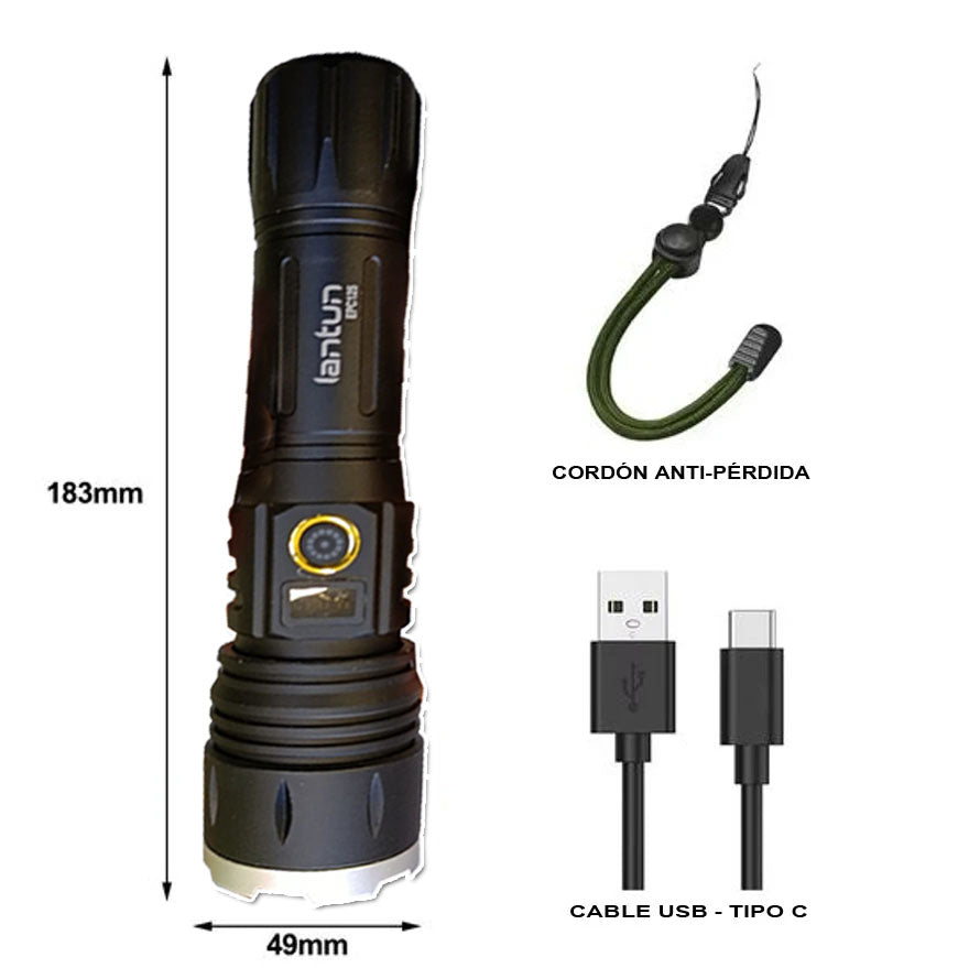 Linterna Recargable Zoom Lantun - Potencia Extrema para Aventuras y Emergencias