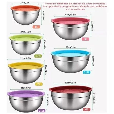 Set de 7 Bowls de Acero Inoxidable con Tapas - SHAORA