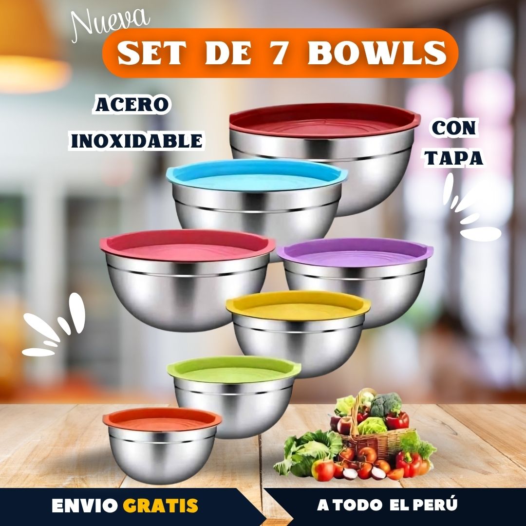 Set de 7 Bowls de Acero Inoxidable con Tapas - SHAORA