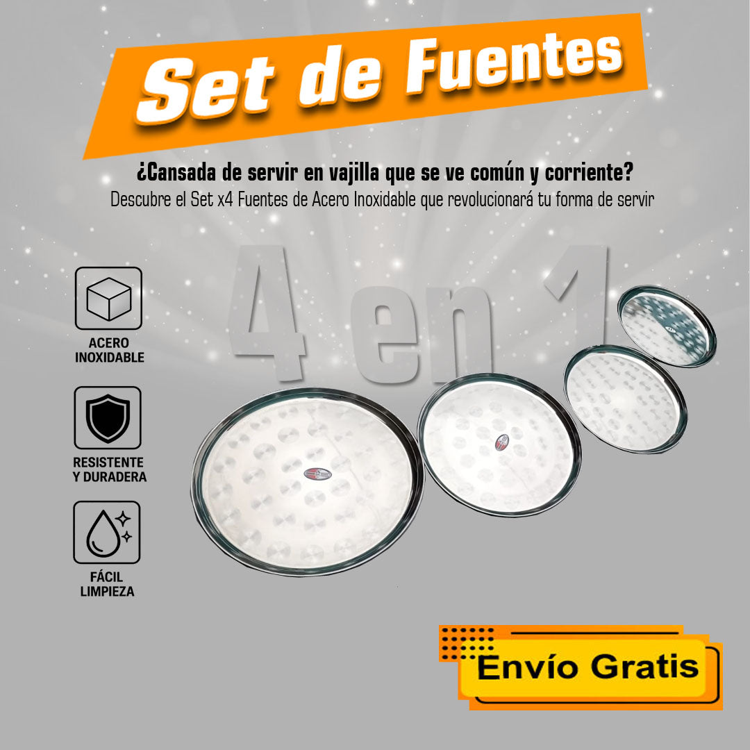 Set de Fuentes de Acero Inoxidable x4