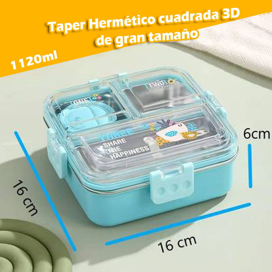 Táper Hermético 3 Divisiones De Acero Inoxidable 1100 ml